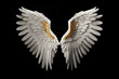 White angel wings with golden details on a black background. Generative AI