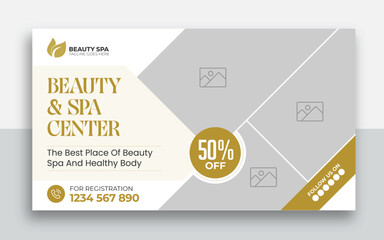 Wall Mural - Beauty spa web banner template design | Health and body massage, salon, cosmetic treatment service marketing video thumbnail
