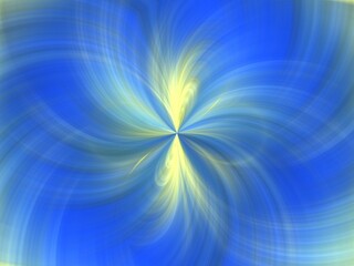 Poster - Background with effect of rays in motion, lines curves, waves, bends, lights, blur and depth with blue and yellow - abstract graphic. Topics: wallpaper, abstraction, pattern, texture, art computer