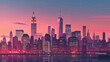 illustration city skyline at sunset in pink