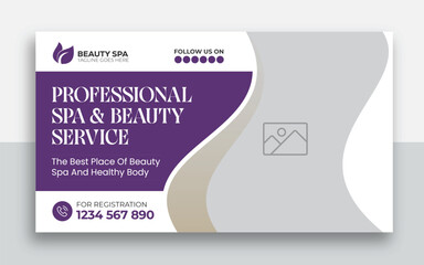 Wall Mural - Beauty spa web banner template design | Health and body massage, salon, cosmetic treatment service marketing video thumbnail
