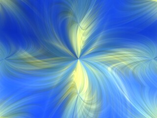 Poster - Background with effect of rays in motion, lines curves, waves, bends, lights, blur and depth with blue and yellow - abstract graphic. Topics: wallpaper, abstraction, pattern, texture, art computer