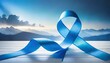 Ilustração de uma fita azul em fundo branco de estúdio. Prevenção ao câncer de próstata em homens.
