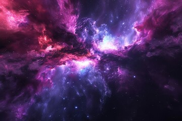 Wall Mural - A vibrant space filled with stars, showcasing a beautiful combination of purple and blue hues, A dramatic representation of interstellar medium in neon tones, AI Generated