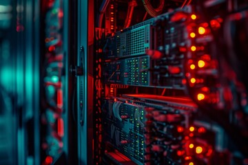 Poster - a row of servers neatly lined up in a data center, ready to process and store vast amounts of data, 