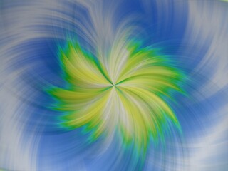 Poster - Background with effect of rays in motion, lines curves, waves, bends, lights, blur and depth with blue and neon green colors - abstract graphic. Topics: wallpaper, abstraction, pattern, art computer