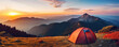 Camping tent at sunset light in beautiful mountains. nature camping theme