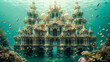Venice underwater fantasy, architectural beauty with fish, imaginative tourism art