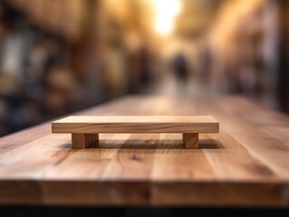 Poster - Small wooden stool on top of a wooden table.