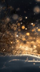 Poster - Snowy landscape with a golden light shining on it.