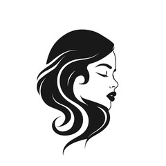 Wall Mural - Black silhouette of a beautiful woman's face vector minimalistic logo on a white background for a beauty salon