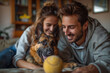 Couple Relaxing with German Shepherd at Home