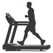 Silhouette man using a treadmill full body black color only