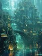 Craft a visually stunning image of an underwater city, illustrating the coexistence of futuristic architecture with the natural beauty of the ocean Emphasize the challenges faced by inhabitants and th