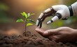 Unity in Growth: Human and Robot Hands Embrace Nature