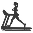 Silhouette woman using a treadmill full body black color only