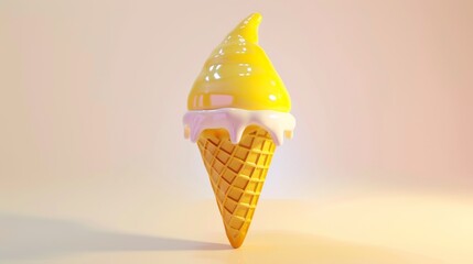 Sticker - A yellow and white ice cream cone on a white surface