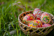 A basket with traditional painted eggs for Orthodox Easter