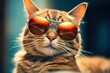funny smile cat with sunglasses and copy space - generative ai