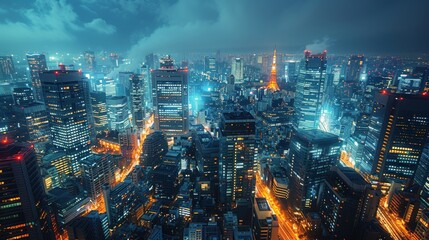 Wall Mural - City Night View From Skyscraper