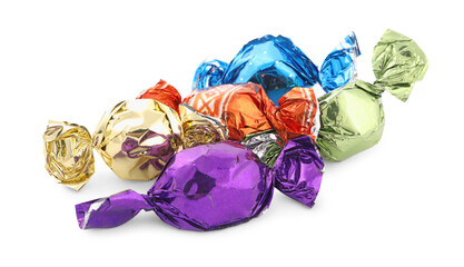 Sticker - Sweet candies in colorful wrappers on white background