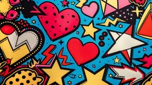 A Bold Graphic Pattern Of Repeating Pop Art Motifs Like Hearts Stars And Lightning Bolts AI Generated Illustration