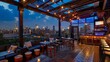 A chic rooftop bar with panoramic views of the city skyline catering to upscale clientele AI generated illustration