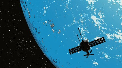 Poster - A minimalist depiction of a space station orbiting Earth AI generated illustration