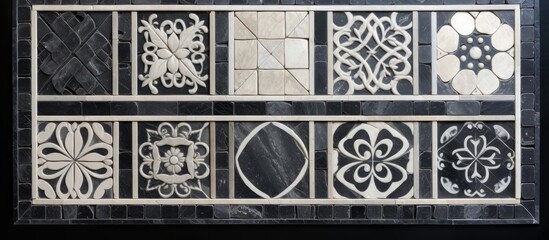 Poster - An image showcasing a detailed view of a wall adorned with an intricate pattern of tiles