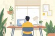 © Iftikhar alam - A person sitting at a desk, focused on their laptop, typing and working, Illustration of a productive and stress-free remote work environment, AI Generated
