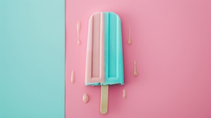 Fototapete - A minimalist popsicle with dripping liquid against a pastel backdrop AI generated illustration