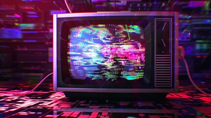 Aufkleber - A retro television screen displaying colorful static and distorted images AI generated illustration