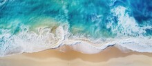 Capture The Moment Of An Aerial Perspective Showing A Wave Rolling Towards The Shore On A Beautiful Beach