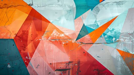 Aufkleber - Abstract geometric shapes in a wall mural AI generated illustration