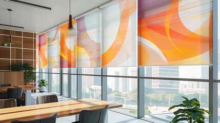 Poster - Abstract patterned blinds in an office  AI generated illustration