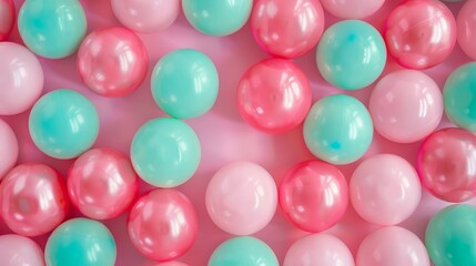 Poster - Bouncing balls in hues of bubblegum pink and mint AI generated illustration