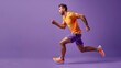 Young Athlete in Motion: Profile View of a Running Jumper on Violet Background Generative AI