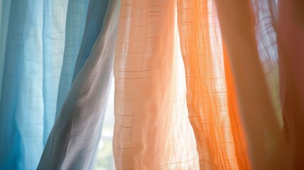 Poster - Dreamy curtains in shades of peach and sky blue  AI generated illustration