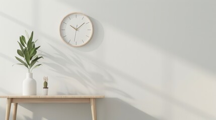 Fototapete - Minimalistic clock on a white wall AI generated illustration