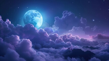 Poster - Cozy pastel clouds embracing a gentle moonlight  AI generated illustration