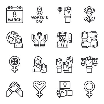 Set of Happy International Womens day icon for web app simple line design