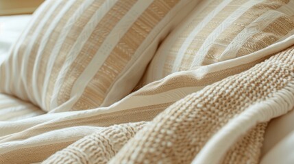 Aufkleber - Warm pastel beige and cream colors in a cozy striped design for a classic look  AI generated illustration