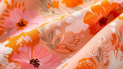 Aufkleber - Warm pastel orange and pink tones in a playful floral pattern for a cheerful vibe AI generated illustration