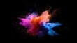 Multicolored powder explosion on black background