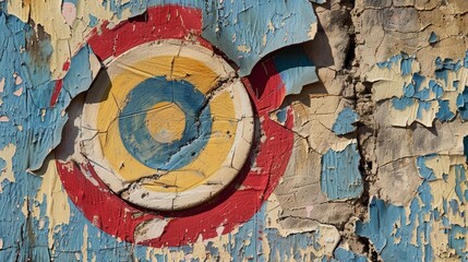 Poster - A faded target painted on a crumbling wall AI generated illustration