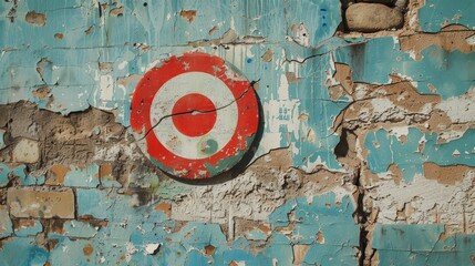 Poster - A faded target painted on a crumbling wall  AI generated illustration