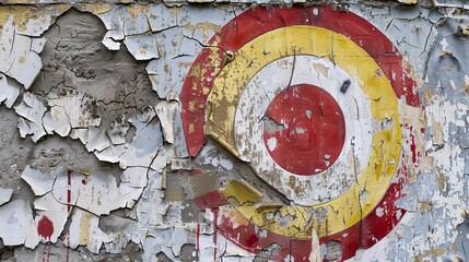 Poster - A faded target painted on a crumbling wall AI generated illustration