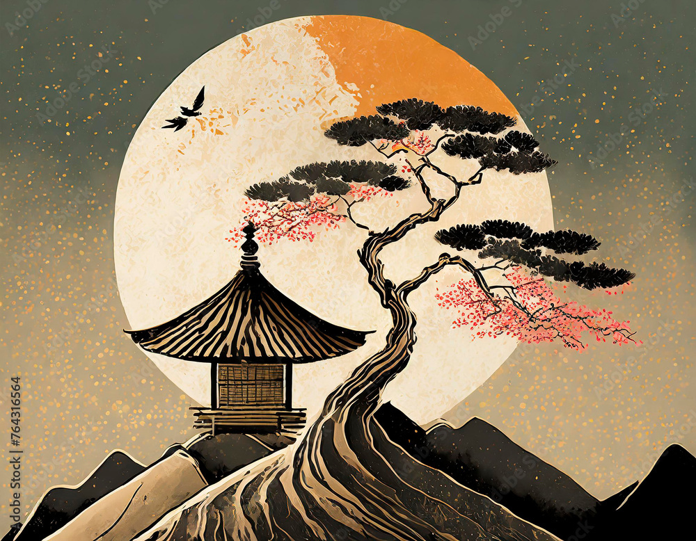 Abstract Pfpf Nature painting in Japanese art style. Everything that exists in nature ...