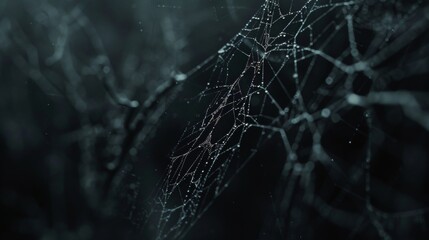 Aufkleber - Intricate details of a spider web against a dark background AI generated illustration