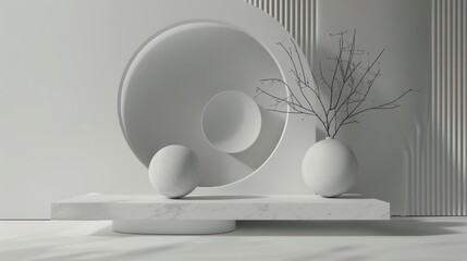 Fototapete - Simple lines and circles creating a harmonious composition AI generated illustration